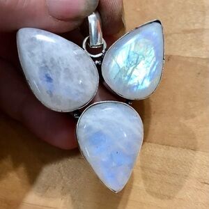 Elegant XL Rainbow Moonstone Teardrop Pendant Necklace